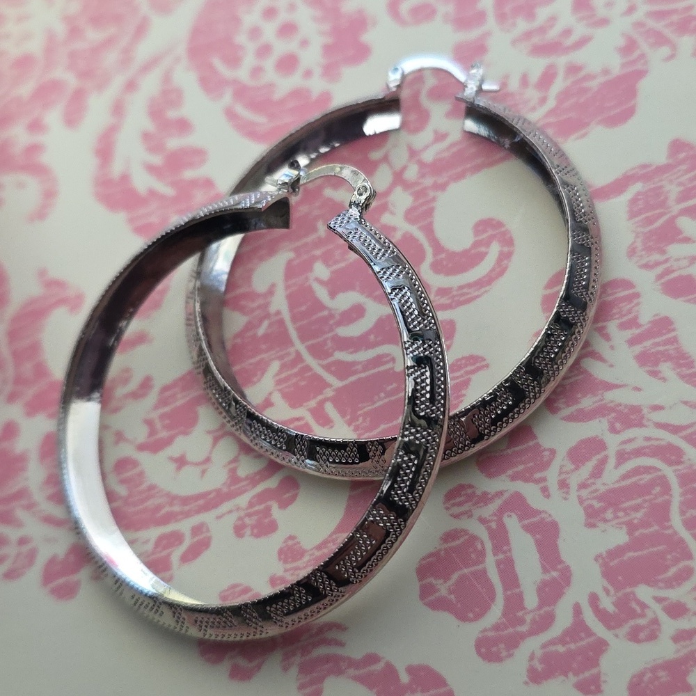 Silver Gold Filled Hoop Earrings Greek Key Design
